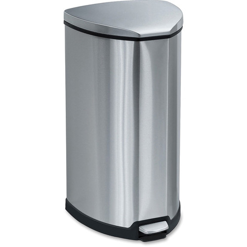 Safco Hands-free Step-on Stainless Receptacle - 37.85 L Capacity - 27" (685.80 mm) Height x 14" (355.60 mm) Width x 14" (355.60 mm) - (Fleet Network)