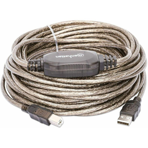 Manhattan USB-A to USB-B Cable, 11m, Male to Male, Active, 480 Mbps (USB 2.0), Built In Repeater, Hi-Speed USB, Translucent Silver, - (510424)