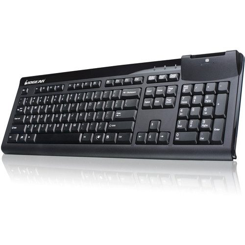 IOGEAR Smart Card (CAC) Reader Keyboard - Cable Connectivity - USB Interface - 104 Key(s) - Computer - Smart Card Reader - PC - Black (Fleet Network)