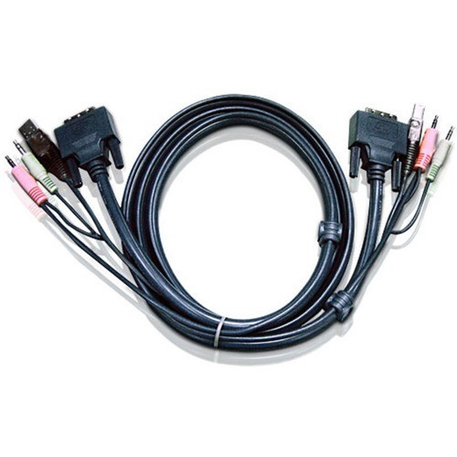 ATEN KVM Cable - 6 ft KVM Cable for KVM Switch - First End: 1 x DVI-I (Single-Link) Digital Video, 1 x USB, 1 x Audio - Black (Fleet Network)