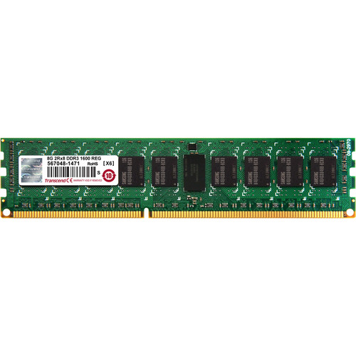 Transcend 8GB of DDR3 the Memory 240Pin Long-DIMM DDR3-1600 ECC Registered Memory - For Server - 8 GB - DDR3-1600/PC3-12800 DDR3 SDRAM (Fleet Network)