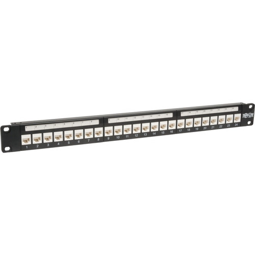 Tripp Lite 24-Port Cat6 Cat5e Patch Panel Low Profile Feed Through Rackmount RJ45 1U TAA - 24 x RJ-45 - 24 Port(s) - 24 x RJ-45 - 24 x (Fleet Network)