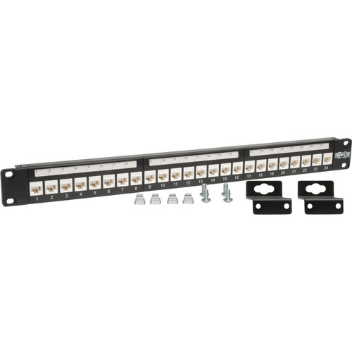 Tripp Lite 24-Port Cat6 Cat5e Patch Panel Low Profile Feed Through Rackmount RJ45 1U TAA - 24 x RJ-45 - 24 Port(s) - 24 x RJ-45 - 24 x (N250-024-LP)