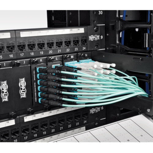 Tripp Lite series 5 Meter MTP / MPO Patch Cable, 12 Fiber, 40GbE Aqua OM3 Plenum - 16.4 ft (5 m) Fiber Optic Network Cable for Network (N844-05M-12-P)