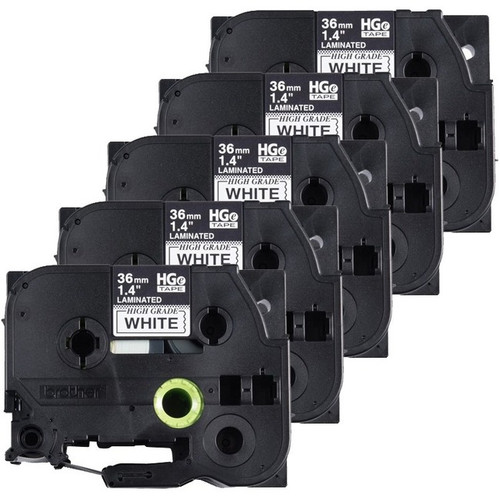 Brother HGe Label Tape - Standard Adhesive - Rectangle - Black on White - Laminated - 5 Pack (Fleet Network)