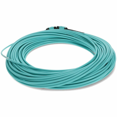 AddOn ADD-MPOMPO-50M5OM3 50m MPO/MPO Female/Female OM3 50/125 Fiber Patch Cable - Aqua OFNR Riser-Rated 12-Strand