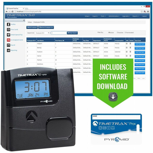 Pyramid EZ Proximity Time Clock System - RFID, Proximity - 50, Upgradeable To 500 - Week, Bi-weekly, Semi-monthly, Month Record Time (PPDLAUBKN)