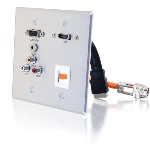C2G RapidRun Faceplate - 2-gang - Wall Mount - Aluminum - 1 x HDMI Port(s) - 1 x Mini-phone Port(s) - 3 x RCA Port(s) - 1 x VGA (Fleet Network)