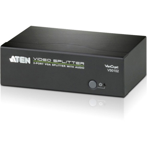 ATEN 2-Port VGA Splitter with Audio - 450 MHz to 450 MHz - Audio Line In - Audio Line Out - Serial Port - VGA In - VGA Out (Fleet Network)