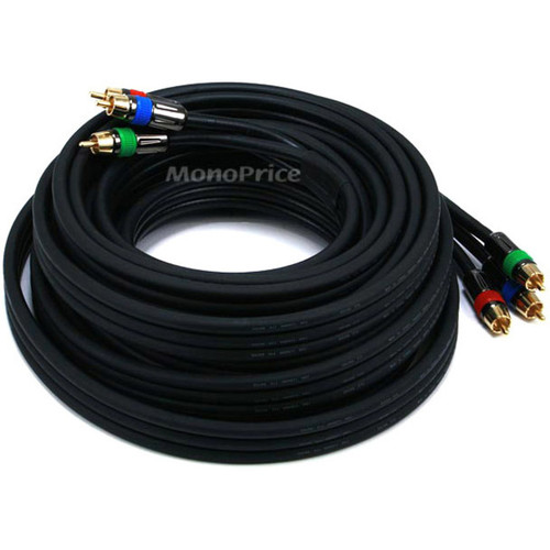 Monoprice 25ft 18AWG CL2 Premium 3-RCA Component Video Coaxial Cable (RG-6/U) - Black - 25 ft (7.62 m) Coaxial Video Cable for Video - (Fleet Network)