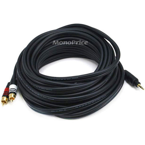 Monoprice 25ft Premium 3.5mm Stereo Male to 2RCA Male 22AWG Cable (Gold Plated) - Black - 25 ft (7.62 m) Mini-phone/RCA Audio Cable - (Fleet Network)