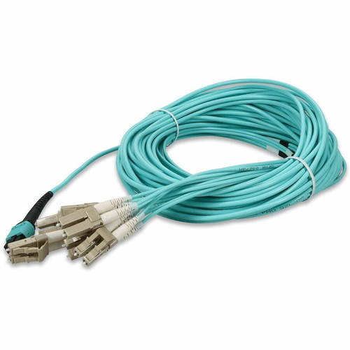 AddOn 15m MPO/UPC to 6xLC/UPC Duplex Aqua OM3 OFNR (Riser-Rated) 12-Strand Fiber Fanout Cable - 49.2 ft (15 m) Fiber Optic Network for (Fleet Network)