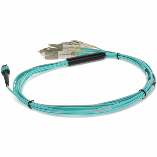 AddOn ADD-MPO-6LC3M5OM3 MPO/UPC to 6xLC/UPC Duplex Aqua OM3 OFNR Riser-Rated 12-Strand Fiber Fanout Cable - 9. 8 ft (3 m)