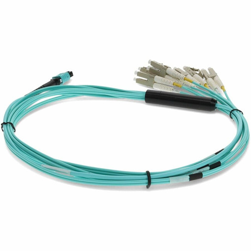 AddOn ADD-MPO-6LC2M5OM3 MPO/UPC to 6xLC/UPC Duplex Fanout Cable - 2m Aqua OM3 OFNR Riser-Rated 12-Strand Fiber Optic