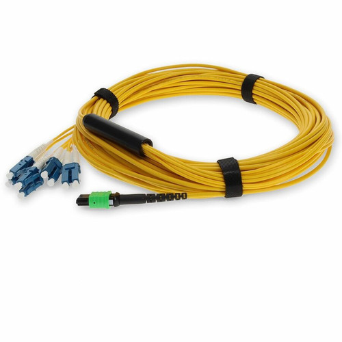 AddOn 30m MPO/APC to 4xLC/UPC Duplex Yellow OS2 OFNR (Riser-Rated) 8-Strand SMF Fiber Fanout Cable - 98.4 ft (30 m) Fiber Optic Cable (Fleet Network)