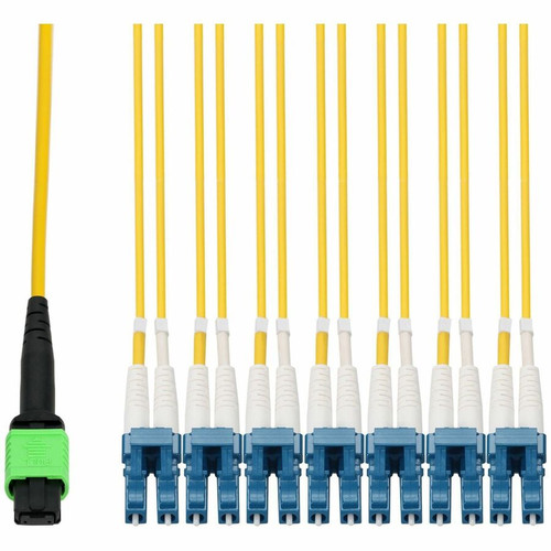 AddOn 20m MPO/APC to 6xLC/UPC Duplex Yellow OS2 OFNR (Riser-Rated) 12-Strand SMF Fiber Fanout Cable - 65.6 ft (20 m) Fiber Optic Cable (Fleet Network)