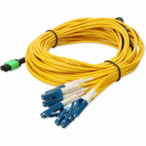 AddOn 5m MPO/APC to 6xLC/UPC Duplex Yellow OS2 OFNR (Riser-Rated) 12-Strand SMF Fiber Fanout Cable - 16.4 ft (5 m) Fiber Optic Network (Fleet Network)