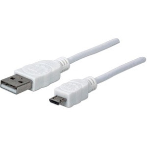 Manhattan Hi-Speed USB 2.0 A Male to Micro-B Male Device Cable - 3 ft - White - 3.3 ft (1 m) USB Data Transfer Cable for Notebook - 1 (Fleet Network)
