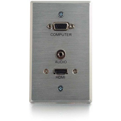 C2G VGA + 3.5mm Single Gang Wall Plate + HDMI Pass Through - Aluminum - 1-gang - Wall Mount - Aluminum - Aluminum - 1 x HDMI Port(s) - (Fleet Network)