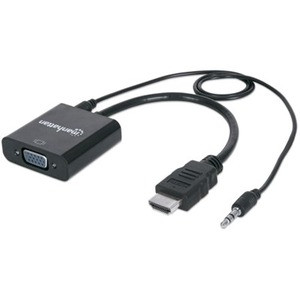 Manhattan HDMI to VGA Converter - 1 x 19-pin HDMI 1.3 Digital Audio/Video - Male, 1 x Mini-phone Audio - Male, Micro USB - Female - 1 (Fleet Network)