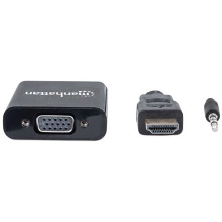 Manhattan HDMI to VGA Converter - 1 x 19-pin HDMI 1.3 Digital Audio/Video - Male, 1 x Mini-phone Audio - Male, Micro USB - Female - 1 (151450)