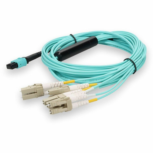 AddOn 3m MPO/UPC to 4xLC Duplex (8xLC)/UPC Aqua OM3 OFNR (Riser-Rated) 8-Strand Fiber Fanout Cable - 100% application tested and (Fleet Network)