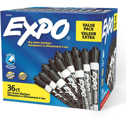 Expo Low-Odor Dry Erase Chisel Tip Markers - Chisel Marker Point - Black Ink - 36 / Pack (Fleet Network)