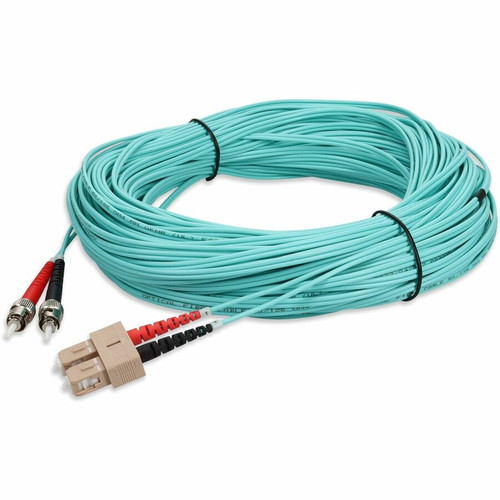AddOn 25m ST to SC Aqua OM3 Duplex OFNR (Riser-Rated) Fiber Patch Cable - 82 ft (25 m) Fiber Optic Network Cable for Router, Network - (Fleet Network)