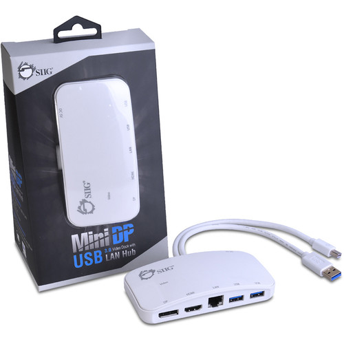 SIIG Mini DisplayPort Video Dock With USB 3.0 LAN Hub White Compact Multiport Solution Notebook Mini-DP Network Tablet Ports For PC X JU-H30212-S1