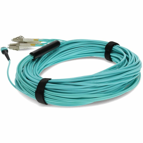AddOn ADD-MPO-4LC30M5OM4 MPO/UPC to 4xLC/UPC Duplex Aqua OM4 Riser-Rated 8-Strand Fiber Fanout Cable - 98. 4 ft (30 m)