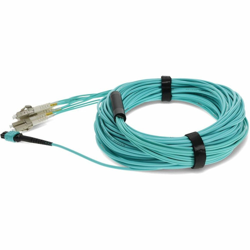 AddOn ADD-MPO-4LC20M5OM4 20m MPO/UPC to 4xLC/UPC Duplex Aqua OM4 Riser-Rated 8-Strand Fiber Fanout Cable - 65. 6 ft (20 m)