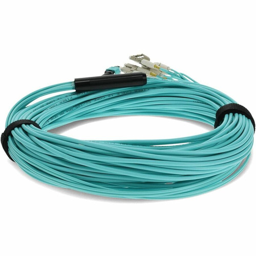 AddOn ADD-MPO-4LC25M5OM4 MPO/UPC to 4xLC/UPC Duplex Aqua OM4 OFNR Riser-Rated 8-Strand Fiber Fanout Cable - 82 ft (25 m)