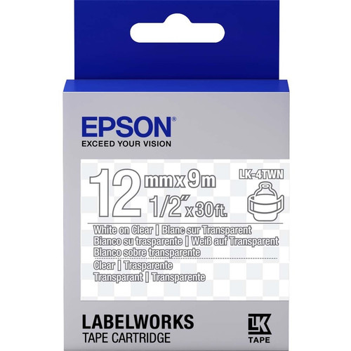 Epson LabelWorks Clear LK Tape Cartridge ~1/2" White on Clear - 1/2" (12.70 mm) Width - Thermal Transfer - Clear (Fleet Network)