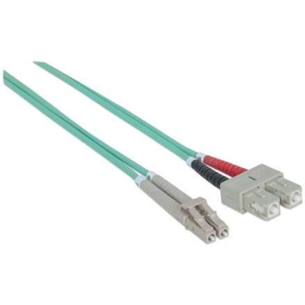 Intellinet Fiber Optic Patch Cable, OM3, LC/SC, 2m, Aqua, Duplex, Multimode, 50/125 &micro;m, LSZH, Fibre, Lifetime Warranty, Polybag (750158)