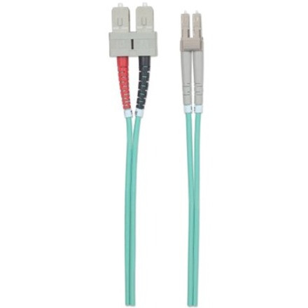 Intellinet Fiber Optic Patch Cable, OM3, LC/SC, 2m, Aqua, Duplex, Multimode, 50/125 &micro;m, LSZH, Fibre, Lifetime Warranty, Polybag (750158)