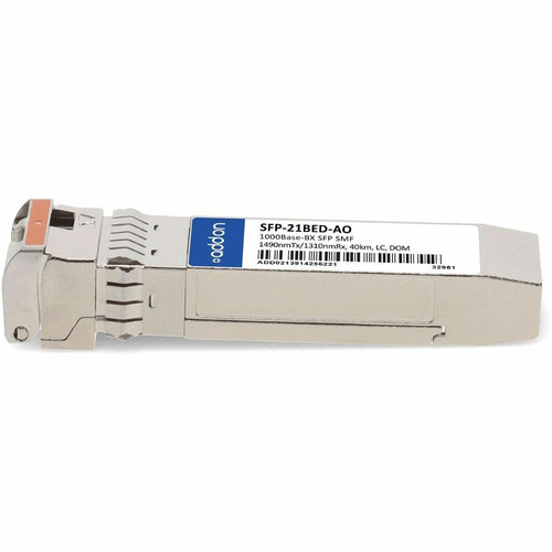 AddOn SFP-21BED-AO Compatible TAA 1000Base-BX SFP Transceiver - SMF - 1490nmTx/1310nmRx - 40km - LC - DOM