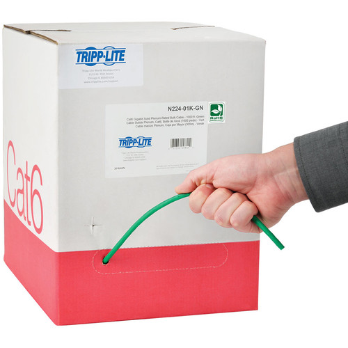 Tripp Lite series Cat6 Gigabit Bulk Solid-Core Plenum-Rated PVC Cable, Green, 1000 ft - 1000 ft (304.80 m) Category 6 Network Cable - (N224-01K-GN)