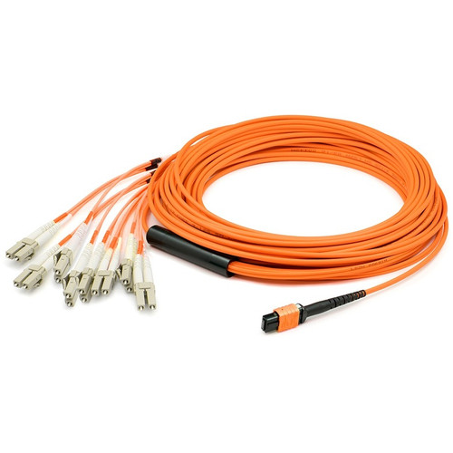 AddOn 50m MPO/UPC to 4xLC/UPC Duplex Orange OM1 OFNR (Riser-Rated) 8-Strand MMF Fiber Fanout Cable - 164 ft (50 m) Fiber Optic Network (Fleet Network)