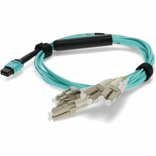 AddOn 6m MPO/UPC to 4xLC/UPC Duplex Aqua OM3 OFNR (Riser-Rated) 8-Strand Fiber Fanout Cable - 19.7 ft (6 m) Fiber Optic Network Cable (Fleet Network)