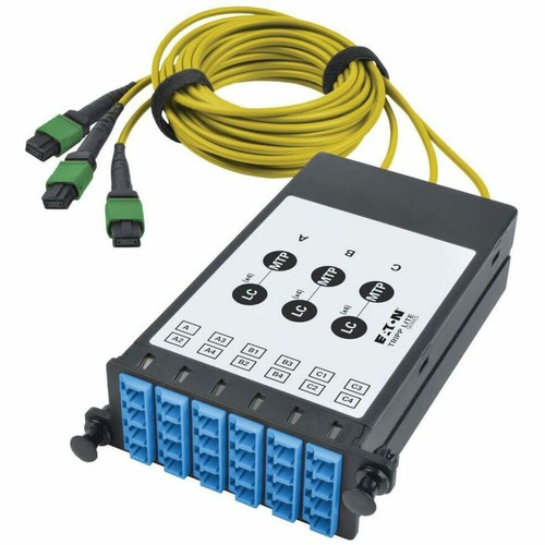 Tripp Lite series N482-3M8L12S-B 9/125 Fiber Breakout Cassette - 12 Port(s) - 12 x Duplex - 3 x MT Port(s) - Aqua, Yellow (N482-3M8L12S-B)