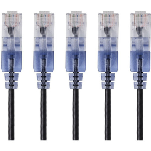 Monoprice 5-Pack, SlimRun Cat6A Ethernet Network Patch Cable, 1ft Black - 1 ft (0.30 m) Category 6a Network Cable for Network Device, (Fleet Network)