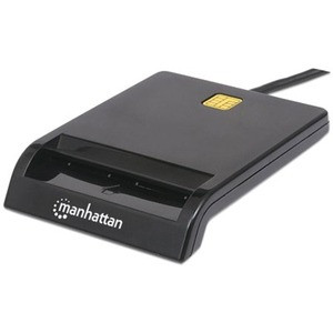 Manhattan USB-A Contact Smart Card Reader, 12 Mbps, Friction type compatible, External, Windows or Mac, Cable 105cm, Black, Three Year (Fleet Network)