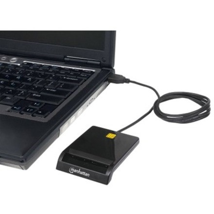 Manhattan 102049 USB-A Contact Smart Card Reader - 12 Mbps - Friction Type - External - Windows/Mac - 105cm Cable - Black - 3-Year Warranty