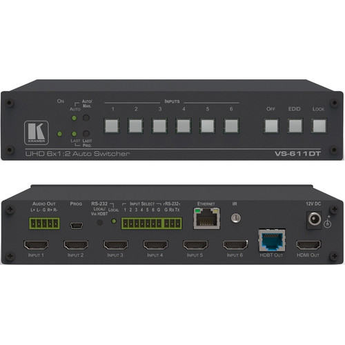 Kramer VS-611DT 6x1:2 4K60 4:2:0 HDMI Auto Switcher and PoE Provider over HDBaseT - 4K - Twisted Pair - 6 x 2 - Display - 6 x HDMI Out (Fleet Network)