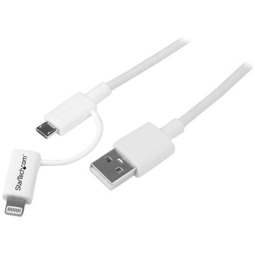 StarTech.com 1m (3ft) Apple Lightning or Micro USB to USB Cable for iPhone / iPod / iPad - White - 3.3 ft Lightning/USB Data Transfer (Fleet Network)