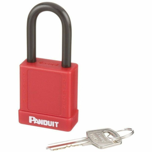 Panduit PSL-8 Padlock - 0.26" (6.60 mm) Shackle Diameter - Aluminum, Plastic, Steel - Red - 1 (PSL-8)