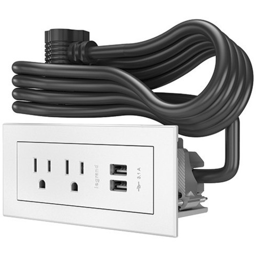 Chief Power Center, 2 AC, 2 USB-A, White - 2 x Power Receptacles - 120 V AC / 15 A Rectangular Flush Mount (Fleet Network)