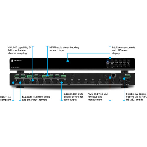 Atlona AT-HDR-H2H-88MA 4K HDR 8×8 HDMI Matrix Switcher - Rack-Mountable - 4096 x 2160 - 8 Inputs/Outputs