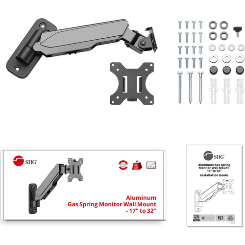 SIIG Single Monitor Mounting Arm Black Articulating VESA 75 X Support For 32 Supported Capacity Display Screen Load Lb G S CE-MT2K12-S1