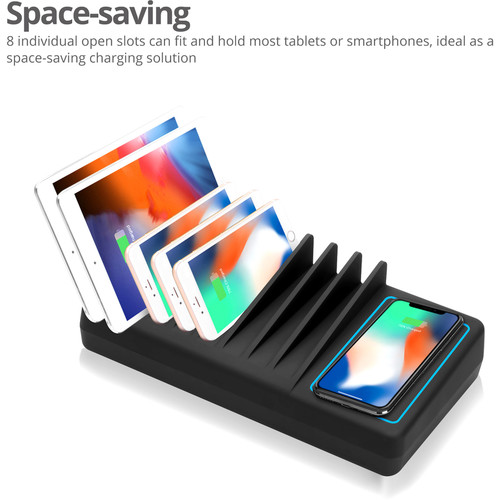 SIIG 10 Port USB A C And Wireless Charging Station With Ambient Light Deck For Smartphones Devices Wired/Wireless Smartphone USB-A/C AC-PW1H11-S1